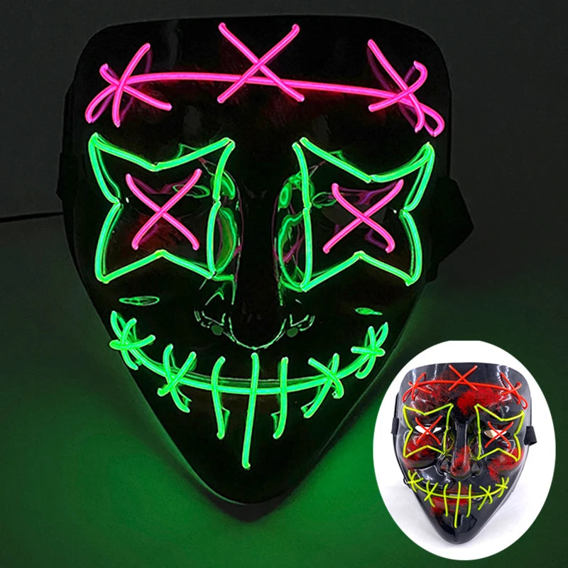 Wireless Scary Glowing Mask LED Luminous Purge Mask Halloween Horror Neon Light Up