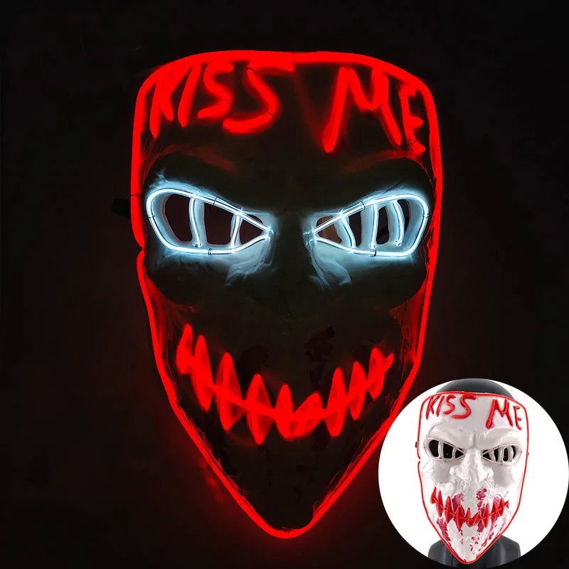 Wireless Scary Glowing Mask LED Luminous Purge Mask Halloween Horror Neon Light Up