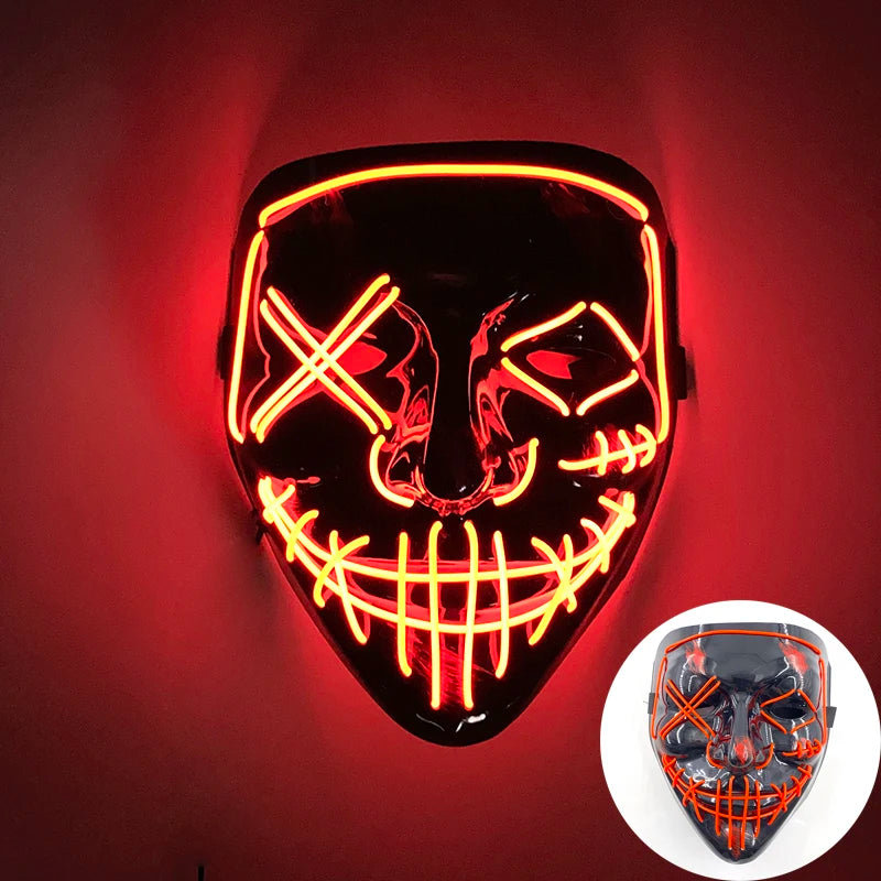 Wireless Scary Glowing Mask LED Luminous Purge Mask Halloween Horror Neon Light Up